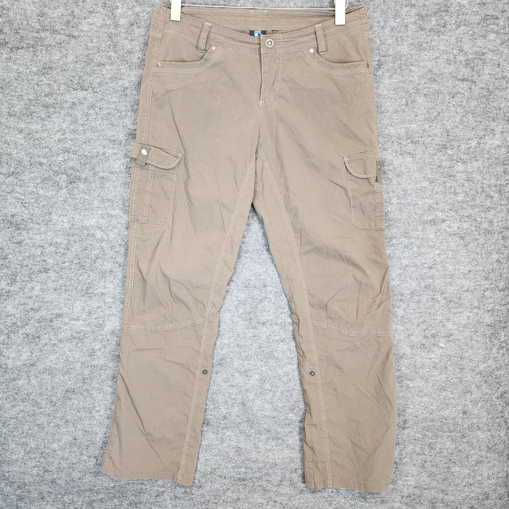 Kuhl Vintage Patina Dye Pants Womens 16S (36X31) Khaki Hiking Trail Snap Flex